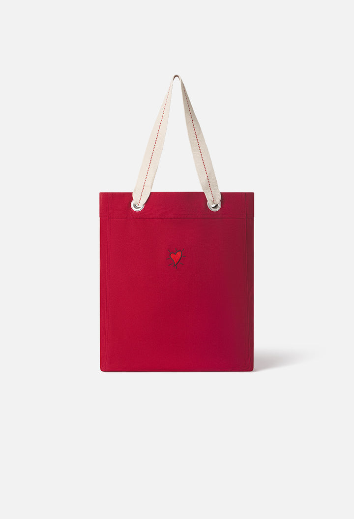 Canvas Tote Bag / Hoffman Heart / Burgundy