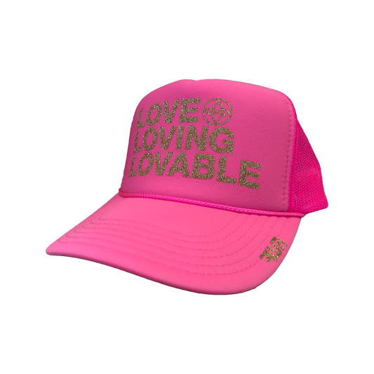 Love Loving Lovable - Trucker Hat - Pink / Gold