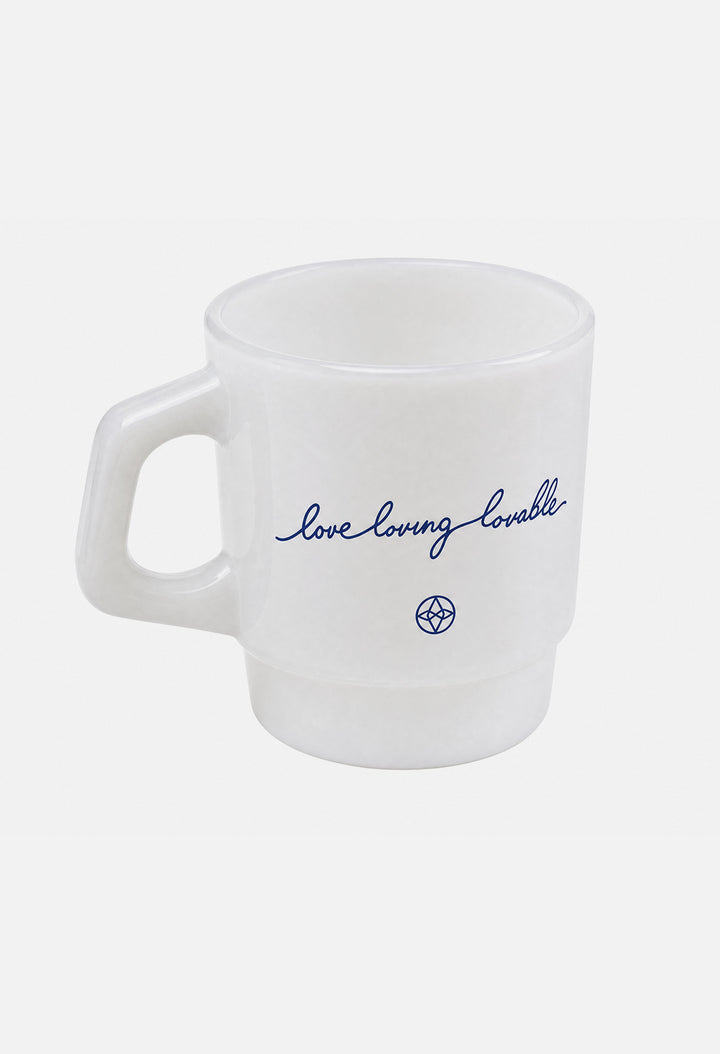 Souvenir Milk Glass Mug / Love Loving Lovable